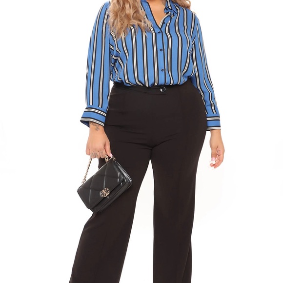 Blue stripe button down blouse - Picture 3 of 3